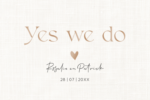 Trouwkaart linnenlook wit met hoogglans beige