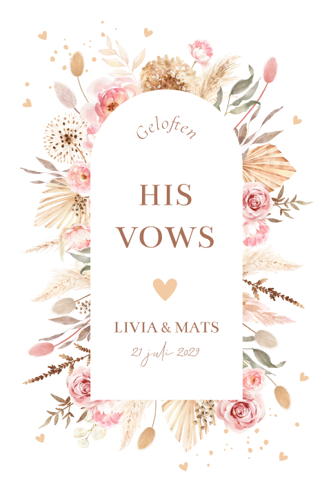 Geloftenkaart bohemian bloemen beige rechthoekig