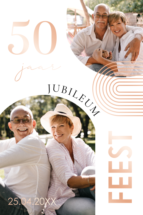 Jubileum uitnodiging 50 jaar getrouwd foto rosegoudfolie