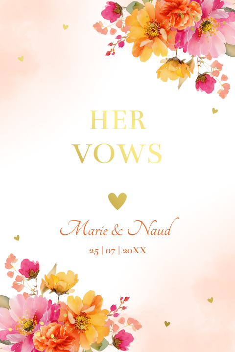 Geloftenkaart huwelijk kleurrijke bloemen pink orange