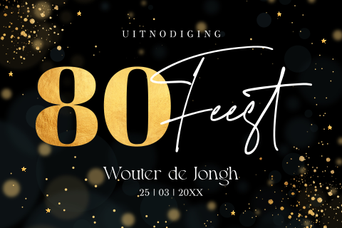 Uitnodiging verjaardag 80 jaar zwart goud spetters