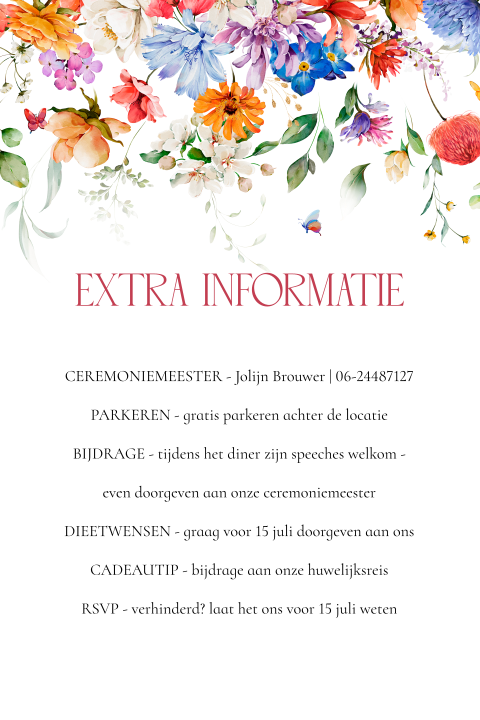 Inlegkaartje huwelijk bloemen color rood kalkpapier