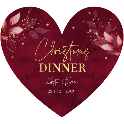 Kerstdiner uitnodiging hartje rood botanisch blaadjes goudfolie