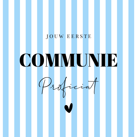 Communie felicitatie kaart jongen blauw strepen hartje