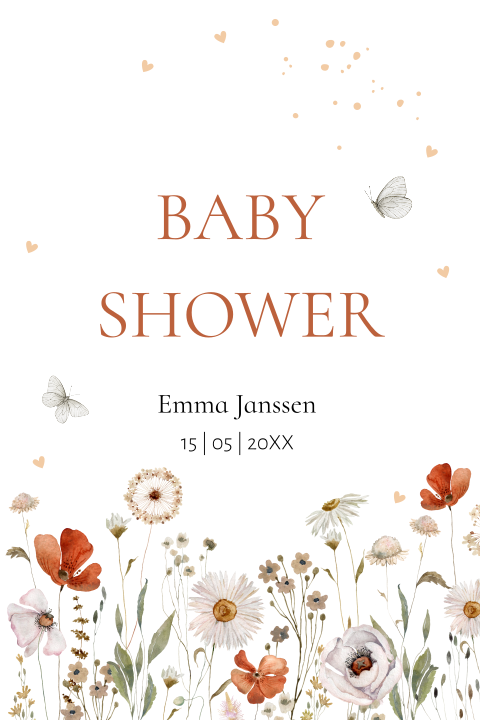 Babyshower uitnodiging boog bloemen