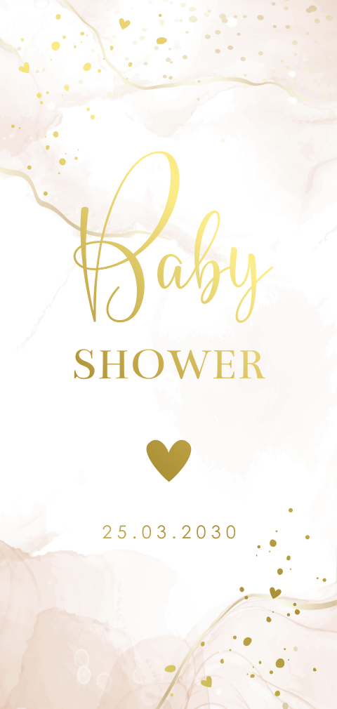 Uitnodiging babyshower beige watercolour goudfolie