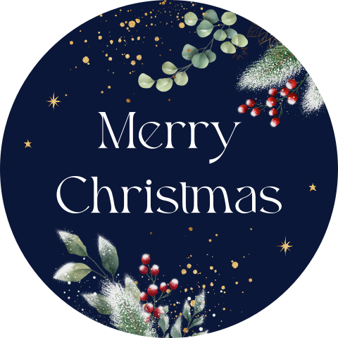 Kerst sluitsticker botanisch zwart merry christmas | 25 stuks