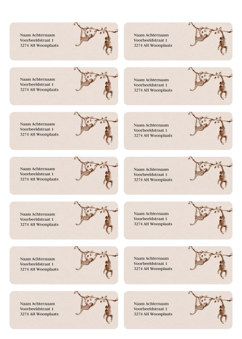 Adressticker aapjes jungle beige