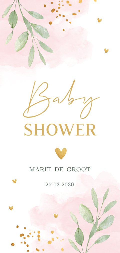 Babyshower uitnodiging roze waterverf floral