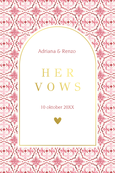 Geloftenkaart mediterraans patroon roze met goudfolie