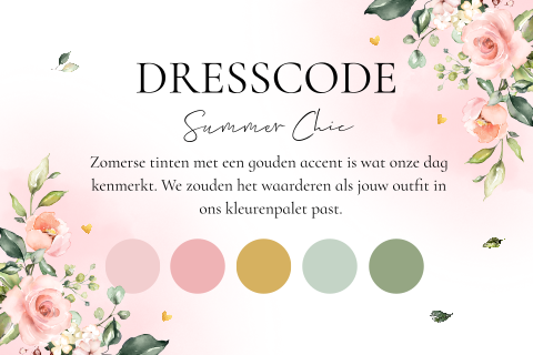 Dresscode kaartje roze bloemen kleurenpalet