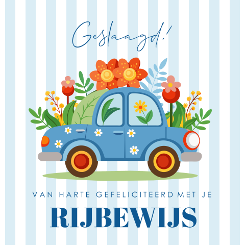 Felicitatie geslaagd kaart rijbewijs auto man blauw