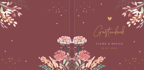 Gastenboek huwelijk watercolour bloemen roze plum