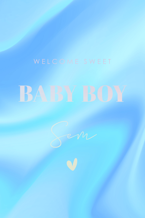 Felicitatie kaart geboorte zoon baby jongen blauw holografische folie