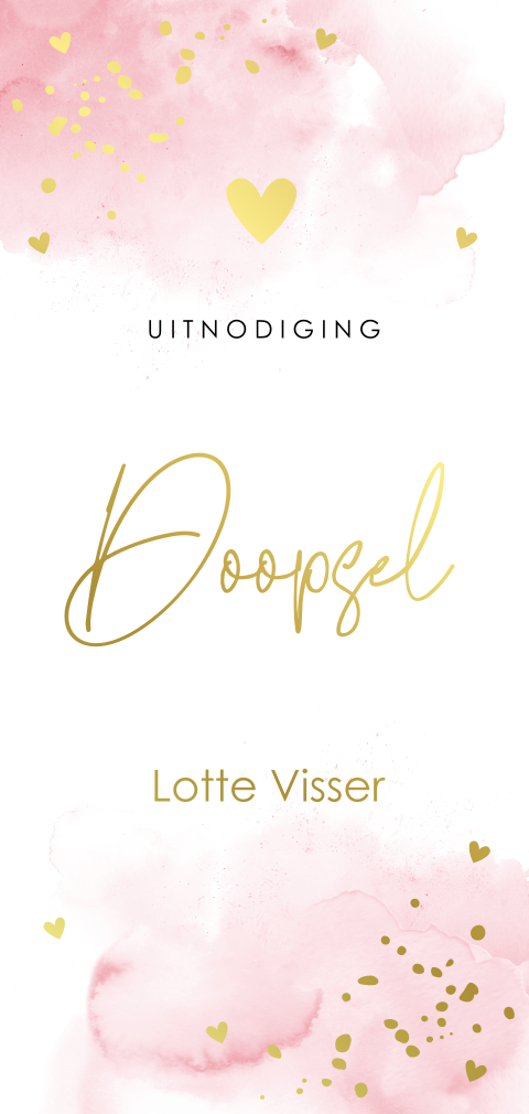 Doop uitnodiging watercolor meisje roze goudfolie