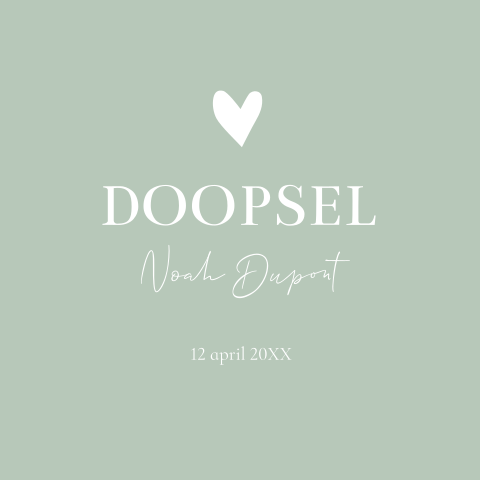 Doopkaart jongen groen hartje clean rustig