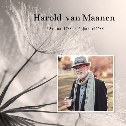 Rouwkaart met eigen foto beige uitgebloeide bloemen