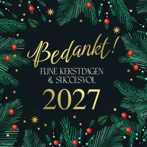 Zakelijke kerstkaart bedankt relaties groen kersttakjes goudfolie