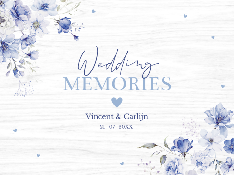 Bruiloft memorybox met romantische bloemen blauw