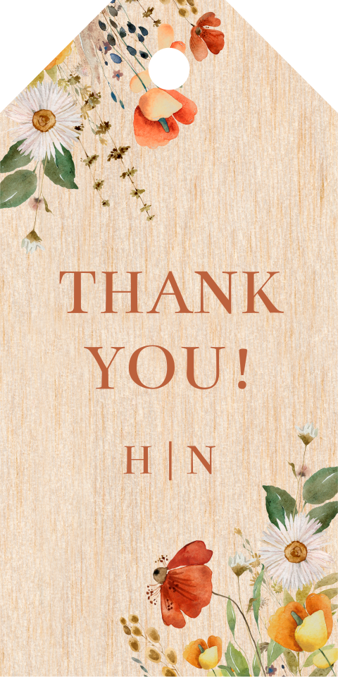 Labeltjes huwelijk veldbloemen rood houtlook | 18 stuks