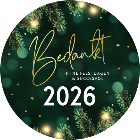 Zakelijke kerstkaart rond groen kersttakjes goudfolie bedankt