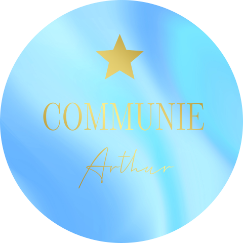 Stickers rond communie holografisch blauw goudfolie