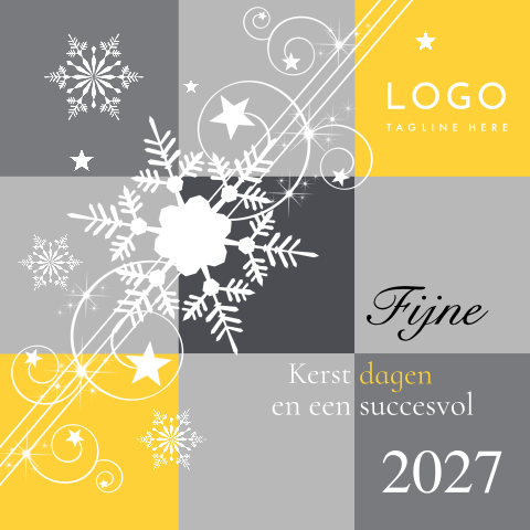 Zakelijke kerstkaart geel grijs 2027 gekleurde vlakken