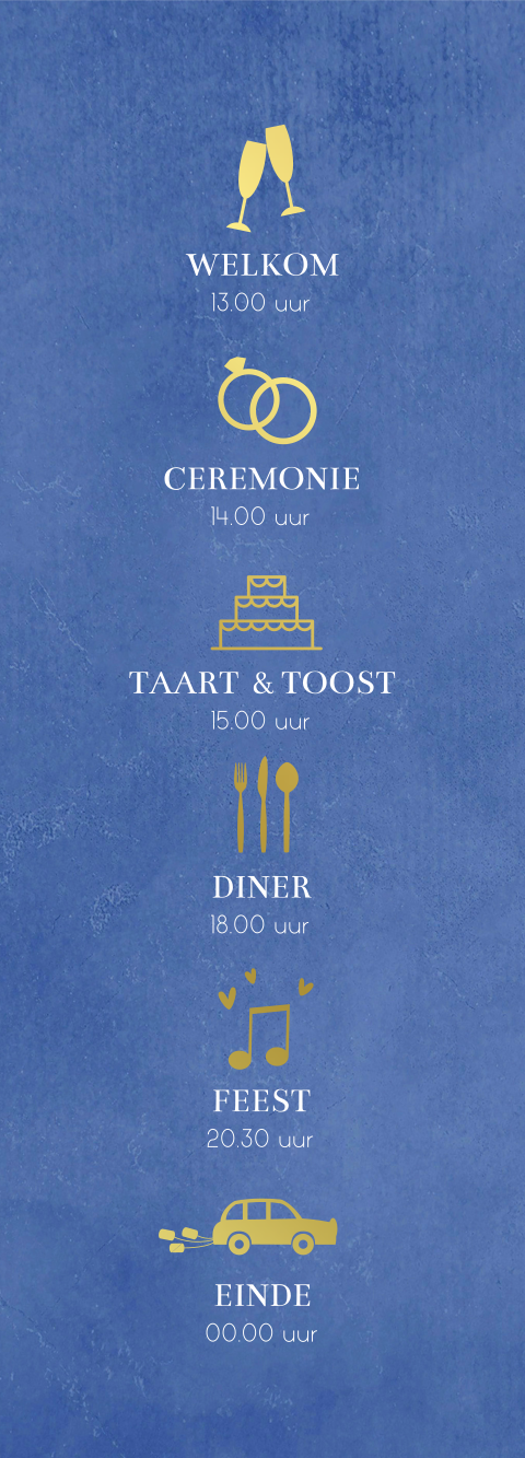 Programmakaartje bruiloft in stripvorm blauw symbolen (3 stuks)