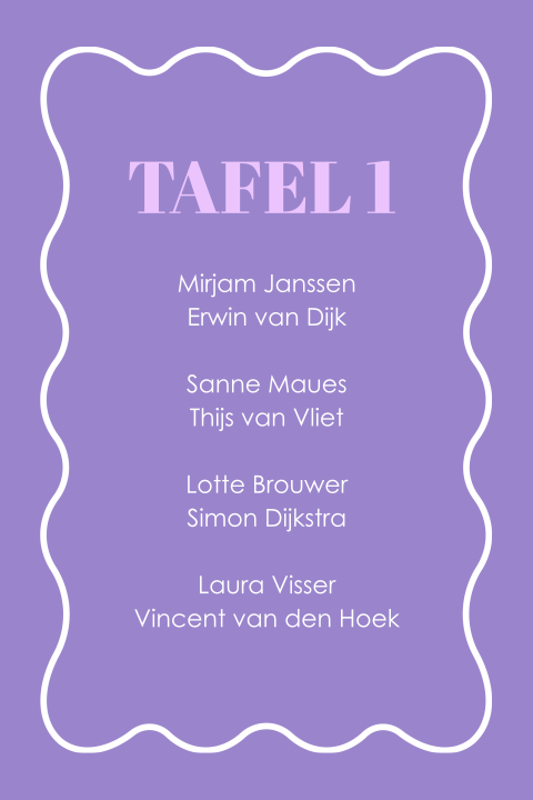 Tafelkaart tafelschikking paars modern