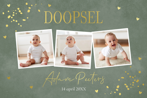 Doop uitnodiging jongen foto collage groen goudfolie