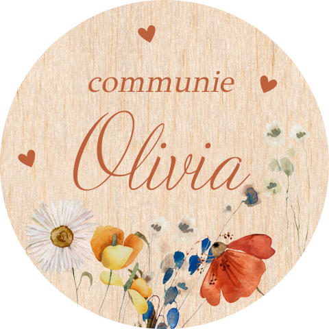 Sluitzegels communie veldbloemen rood houtlook