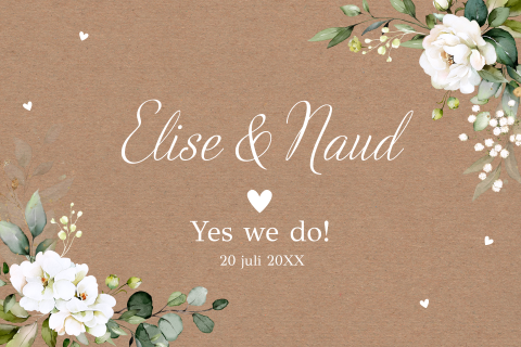 Trouwkaart kraftlook botanisch wit bloemen