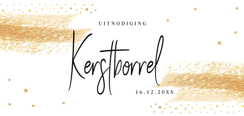 Uitnodiging kerstborrel wit langwerpig goud sterren