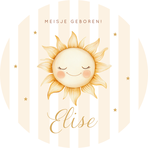 Raamsticker geboortekaartje zon geel strepen rond