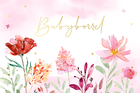 Babyborrel kaartje met roze bloemen watercolour
