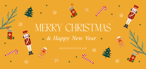 Zakelijke kerstkaart geel kerstsymbolen logo
