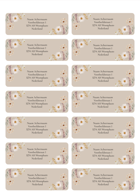 Adresstickers beige veldbloemen
