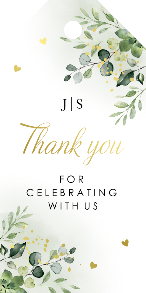 Bruiloft labeltje botanisch bladeren groen goudfolie | 18 stuks
