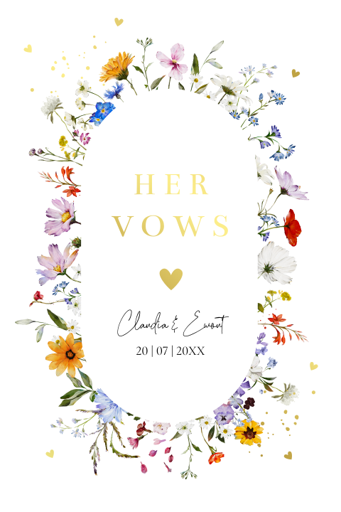 Geloftenkaart zomerse bloemenkrans goudfolie