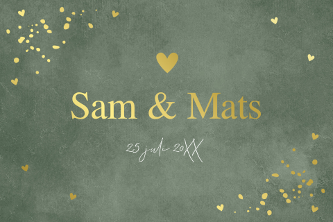 Geboortekaartje tweeling jongens groen goudfolie hartjes