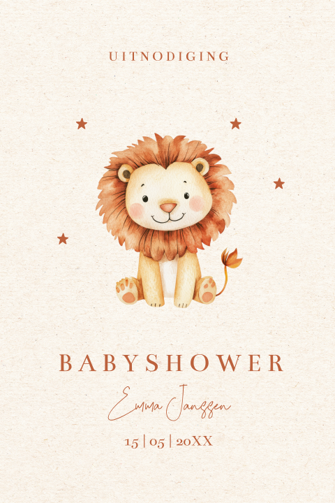Babyshower uitnodiging met leeuwtje