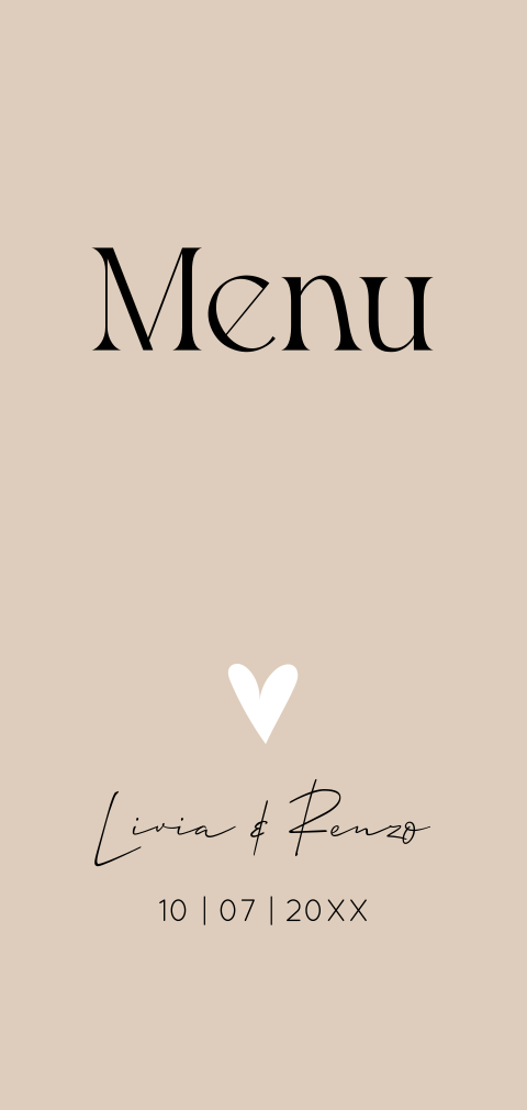 Menukaart huwelijk langwerpig beige