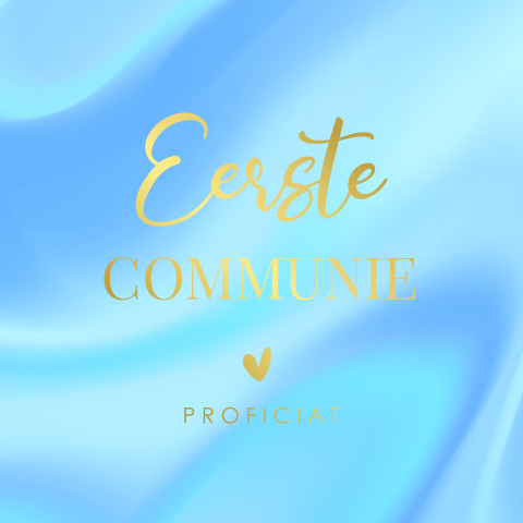 Felicitatie eerste communie jongen blauw holografisch goudfolie