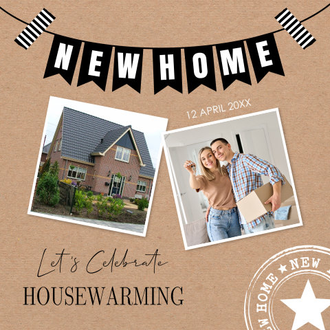 Housewarming uitnodiging kraft look foto slinger new home