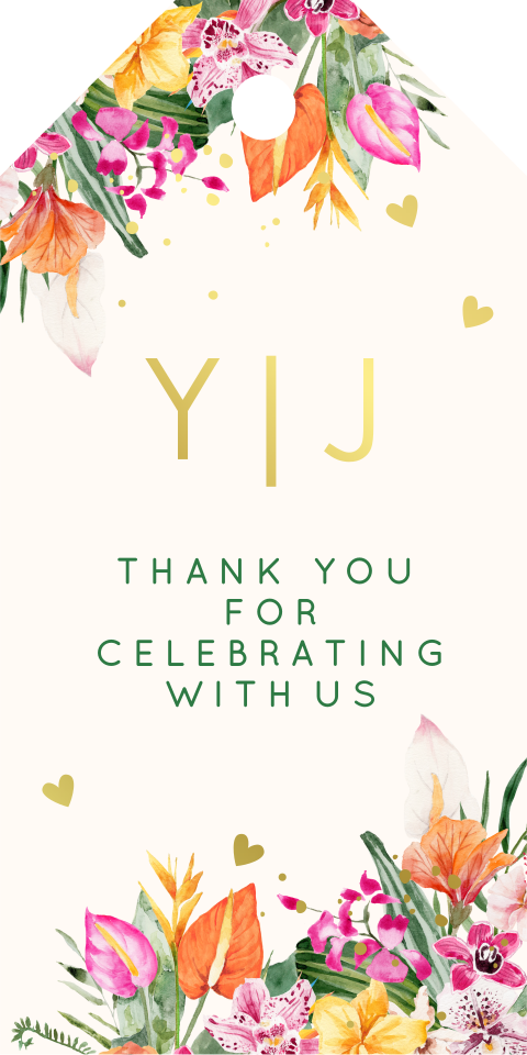 Label tropische bloemen roze | 16 stuks