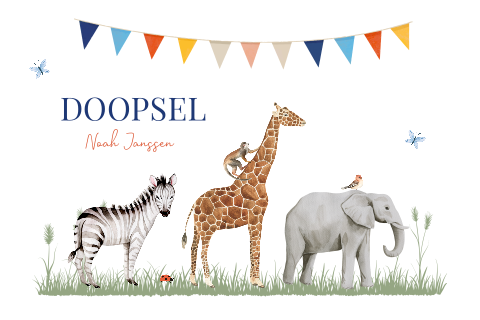 Doopkaart jongen safari dieren slinger