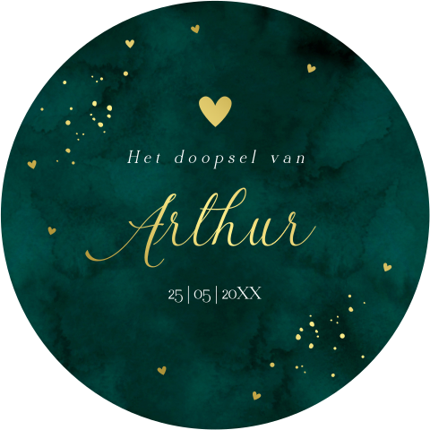 Doop uitnodiging rond jongen groen hartjes goudfolie