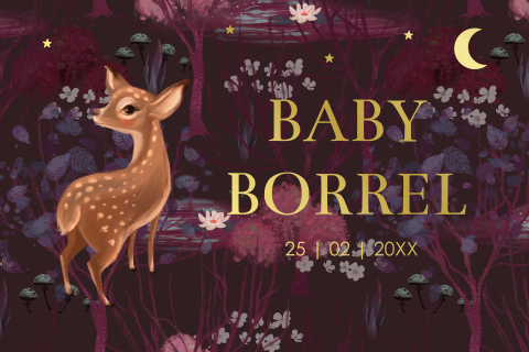 Babyborrel kaartje met hertje maan goudfolie meisje