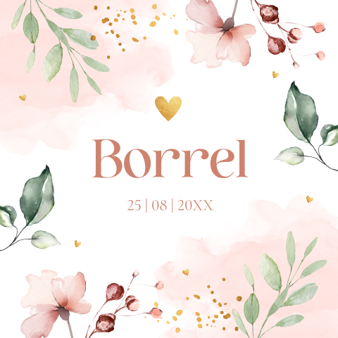 Kraamborrelkaartje meisje bloemen roze waterverf