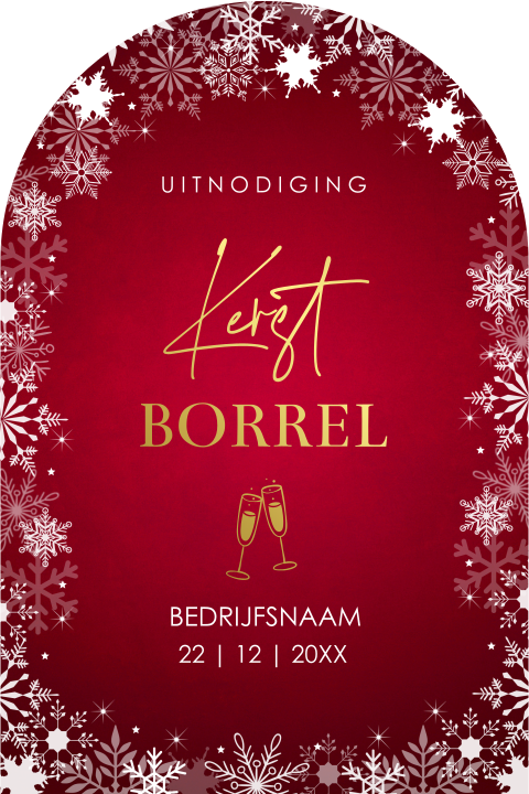Uitnodiging kerstborrel zakelijk rood boog goudfolie